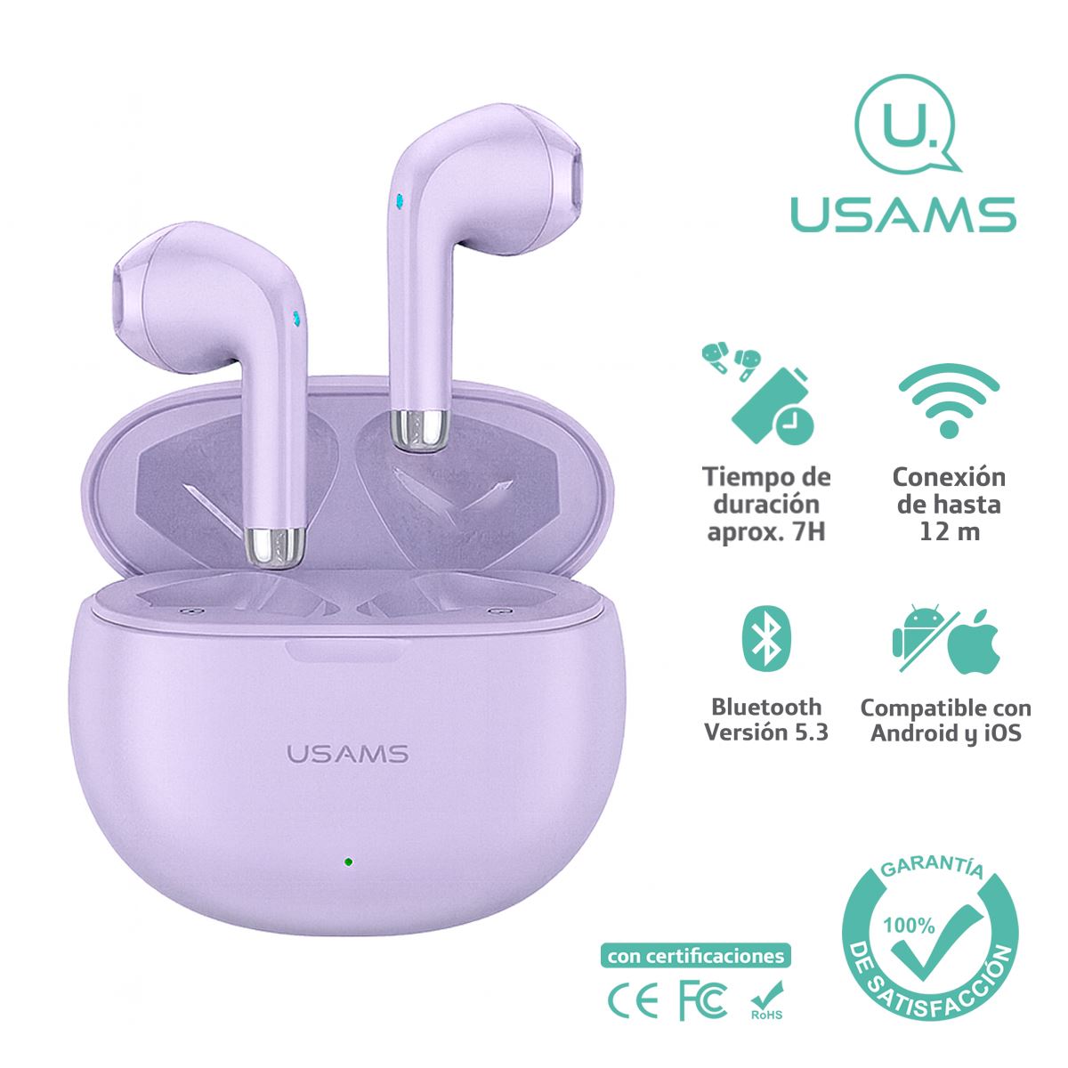 Audífonos auriculares inalámbricos USAMS BT5.3 Lila YO17